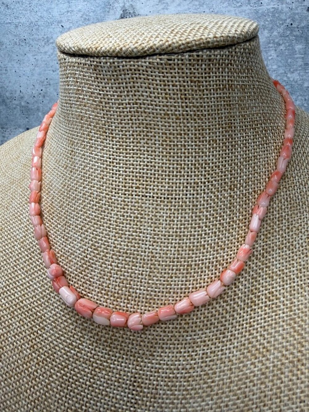 Necklace 15 inch Natural Angel Skin Coral Tulip Bead Fish Hook Closure